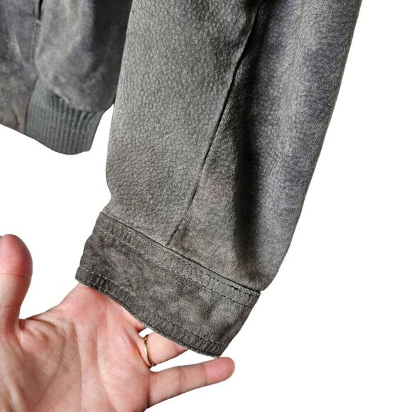 Vintage Echtes Leder Gray Pork Suede Leather Bomber Jacket Inner Pocket Zipper L - Picture 7 of 16